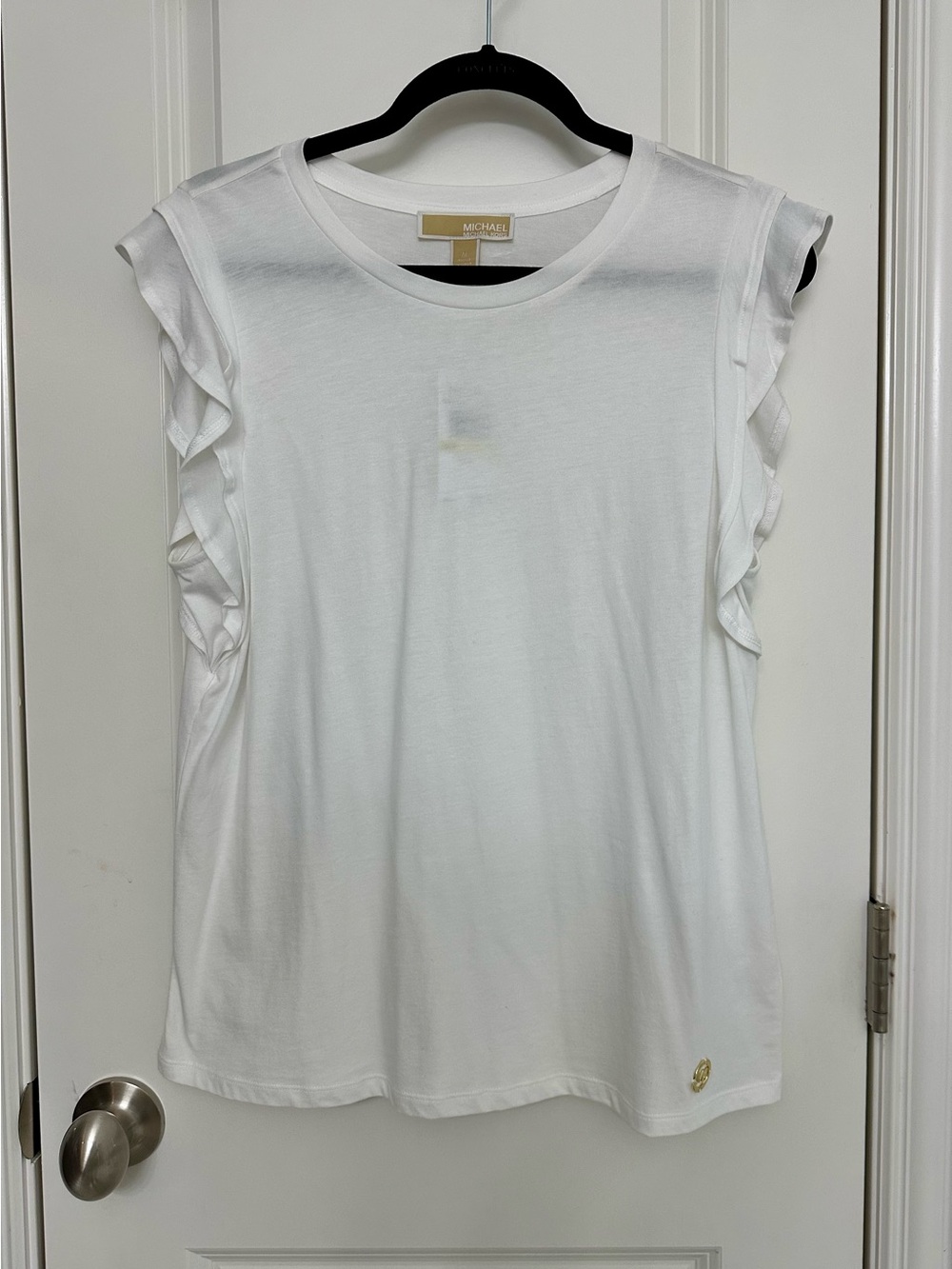 Michael Kors White Sleeveless Ruffle-Trim Tank Top